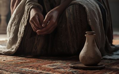 Graphic of a first-century woman's hands and a flask to illustrate the article A Sinful Woman Washes Jesus’ Feet